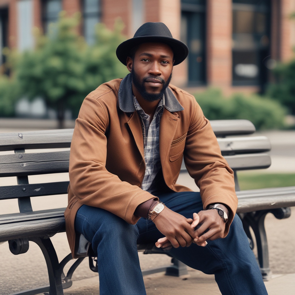 Black man in USA sitting on a bench