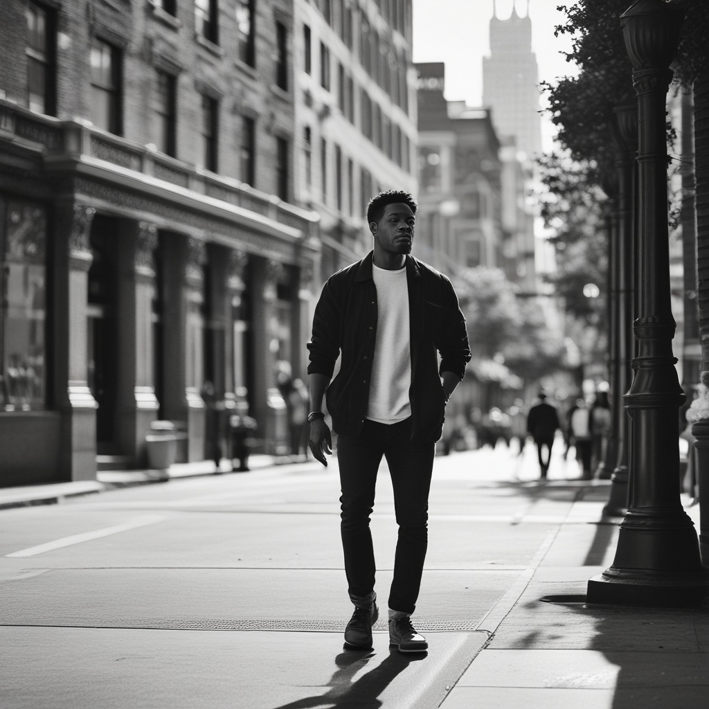 Black man in USA walking in the city